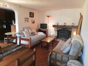 a living room with a couch and a fireplace at Gite L'EISSAME in Valavoire