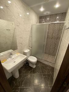 a bathroom with a toilet and a sink and a shower at Мини отель Нумера in Moscow