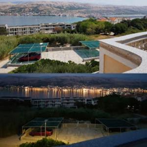 duas imagens de um edifício com vista para a água em Apartments Ariana em Pag