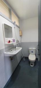 een badkamer met een witte wastafel en een toilet bij Green Canyon Resort in Lamai