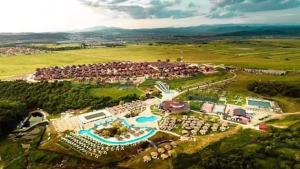 an aerial view of a resort with a swimming pool at Cabana Corbu Băile Figa in Beclean