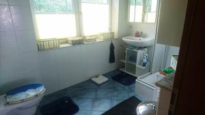 a bathroom with a toilet and a sink at Ferienwohnung Am Stadtpark in Suhl