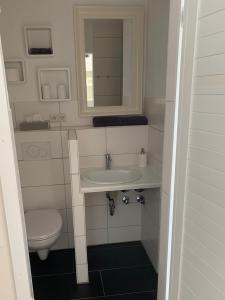 a small bathroom with a sink and a toilet at Haus 8 in Lauterecken