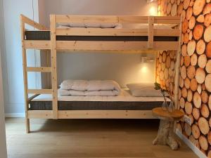 מיטה או מיטות קומותיים בחדר ב-Het Boshuys