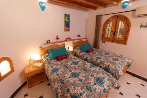 1 dormitorio con 2 camas y mesita de noche en Dive Urge en Dahab