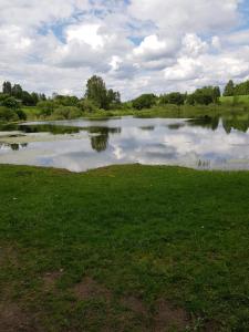 a large pond with clouds in the water at Pilegrimsherberge InnomHaug in Jessheim