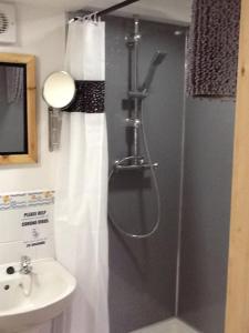 a bathroom with a shower and a sink at Barton Gate Farm B&B in Bude