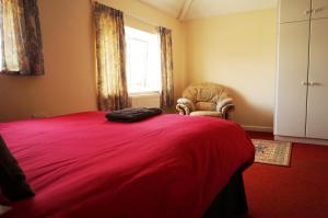 a bedroom with a bed and a chair and a window at Edge of Exmoor Garden Flat, dog friendly, sleeps 2 - 4 in East Anstey