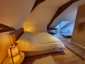 a bedroom with a large bed in a attic at Duplex des montains in Loches