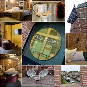 
a collage of photos of different types of buildings at De Pelsertoren in Zwolle
