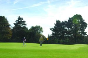 zwei Personen, die auf einem Golfplatz Golf spielen in der Unterkunft Wentworth Lodge in Tydd Saint Giles