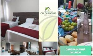 a collage of four pictures of a hotel room at CALDAS NOVAS RESIDENCE - Inclui um ingresso por pessoa em Parque Aquático e temos HOT PARK a preço promocional in Caldas Novas