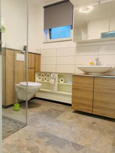 a bathroom with a toilet and a sink at Firmen & Ferienwohnung Brecht 1 in Waibstadt