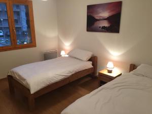 A bed or beds in a room at Deluxe Ski and Summer Apartment, Parking and WiFi