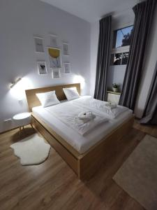 a bedroom with a large bed and a window at Apartament KurOrt Gaja in Jelenia Góra