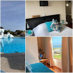a collage of pictures of a bedroom and a pool at Pedras D'el Rei - Vista Ria in Tavira