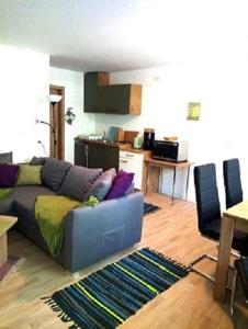 a living room with a couch and a kitchen at An der Alten Ziegelei in Borna +11 photos