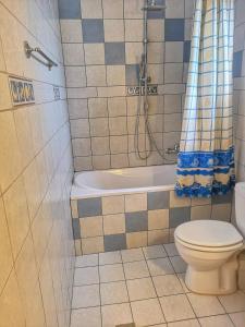 ニキティにあるNikiti Spathies Resort - Ground Apartment at Nikiti Villageの浴槽、トイレ、シャワー付きのバスルーム +24枚の写真
