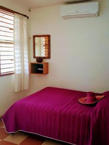 
a bedroom with a bed and a window at Hostel Candelaria in Valladolid

