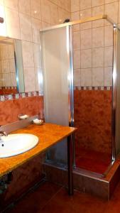 
a bathroom with a sink and a mirror at Hotel Artua in Kharkiv
