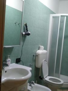 bagno con servizi igienici, lavandino e specchio di Casa Degli Ulivi a Tivoli