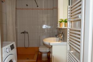 a small bathroom with a toilet and a sink at Irini Apartments in Kavála
