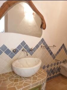 uma casa de banho com um lavatório no balcão em Cantina Perandria em Monti
