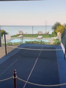 a tennis court in front of the ocean at Poarta Apelor in Sarichioi