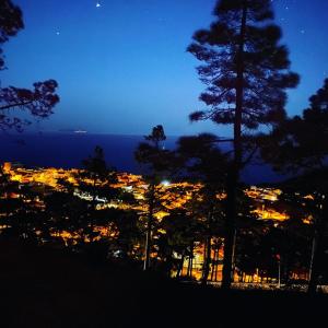 a view of a city at night with trees at Casa Lela II in Fuencaliente de la Palma