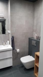 y baño con aseo blanco y lavamanos. en Apartament Marzenie 14 - Opole, en Opole