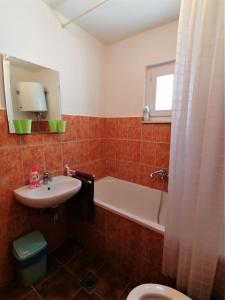 een badkamer met een wastafel, een bad en een toilet bij Porat Primošten in Primošten