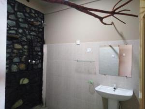 bagno con lavandino e specchio a parete di ARROW Haputale village inn a Haputale