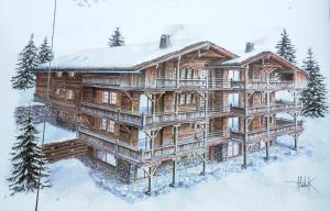 a rendering of a log home in the snow at Luxury Grimentz Apartment in Grimentz