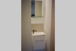 a bathroom with a sink and a mirror at Cottage House - Preston Village - Preston Park in Brighton & Hove