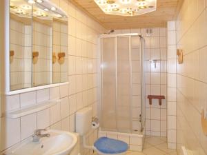 a bathroom with a shower and a sink and a toilet at Apartment Old Hüsung - MUZ324 by Interhome in Mirow
