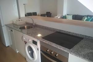 una cocina con lavadora y fregadero en PLAZA CENTRAL CANGAS DE Onís, en Cangas de Onís