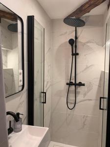 a bathroom with a shower and a sink at Studio74 in Annecy