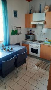 eine Küche mit einem Tisch mit Stühlen und einem Herd in der Unterkunft Apartments Eva in Pula