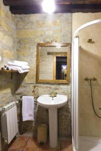 La salle de bains est pourvue d'un lavabo et d'une douche avec un miroir. dans l'établissement El Padre La Calle, à El Torno