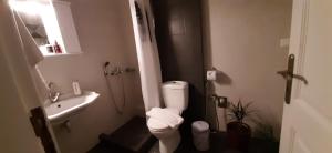 a small bathroom with a toilet and a sink at Sandy's apartment in Ancient Epidauros