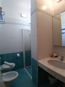 a bathroom with a sink and a toilet and a shower at Hotel Poker in Misano Adriatico
