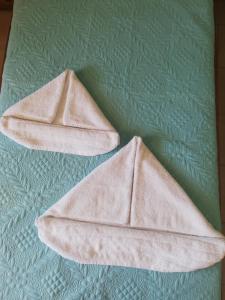 two folded napkins sitting on a green table at Salvanos Residence in Ýpsos