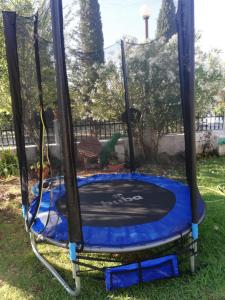 a trampoline in the grass with a blue top at Salvanos Residence in Ipsos