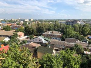 una vista aérea de una ciudad con casas y árboles en Kotsubinsky street LUX Apartment en Vínnytsia