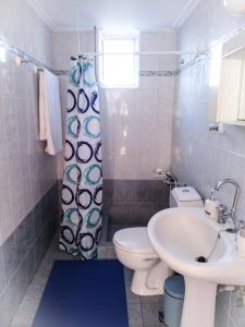 ein Bad mit einem WC, einem Waschbecken und einer Dusche in der Unterkunft Marinis House in Koroni