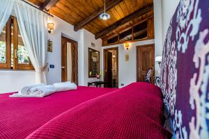 マッサ・ルブレンセにあるAgriturismo Il Giardino di Viglianoの赤い毛布が掛けられた大きなベッドのある寝室