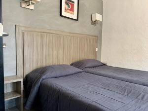two beds sitting next to each other in a bedroom at Hotel Les Palmiers En Camargue in Saintes-Maries-de-la-Mer