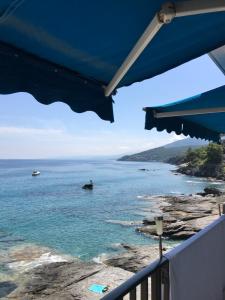 a view of the ocean from a balcony at Studio pied dans l’eau CAP CORSE ERBALUNGA in Brando +3 photos
