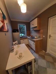 a kitchen with a table and a counter top at Warszawska in Legionowo