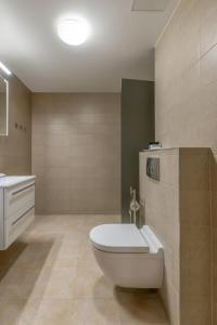 a bathroom with a toilet and a sink at Gustav Apartments - City Center Comfort in Tartu